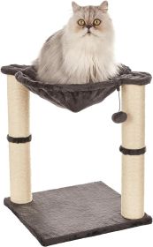 Sturdy Cat Condo Tower with Hammock Bed and Scratching Posts, Interactive Hanging Ball Toy for Indoor Cats, 15.8" x 15.8" x 19.7", Gray