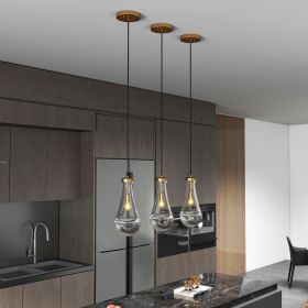 Modern Raindrop Pendant Lights, Pendant Lights for Kitchen Island, Brass Rod Dining Room Light Fixture, Clear Solid Raindrop Chandelier