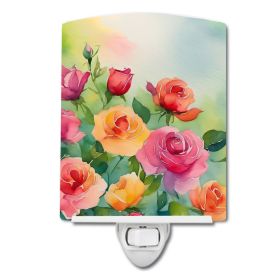NEW Roses in Watercolor Ceramic Night Light Compact, UL-Certified, Ideal for Bedroom, Bathroom, Nursery, Hallway, Kitchen, 6x4x3, Multicolor (Default: Default)