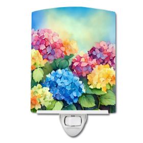 NEW Hydrangeas in Watercolor Ceramic Night Light Compact, UL-Certified, Ideal for Bedroom, Bathroom, Nursery, Hallway, Kitchen, 6x4x3, Multicolor (Default: Default)